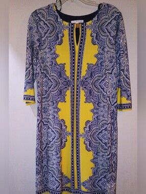 Studio One Yellow and Blue Paisley Midi Sheath Dress
